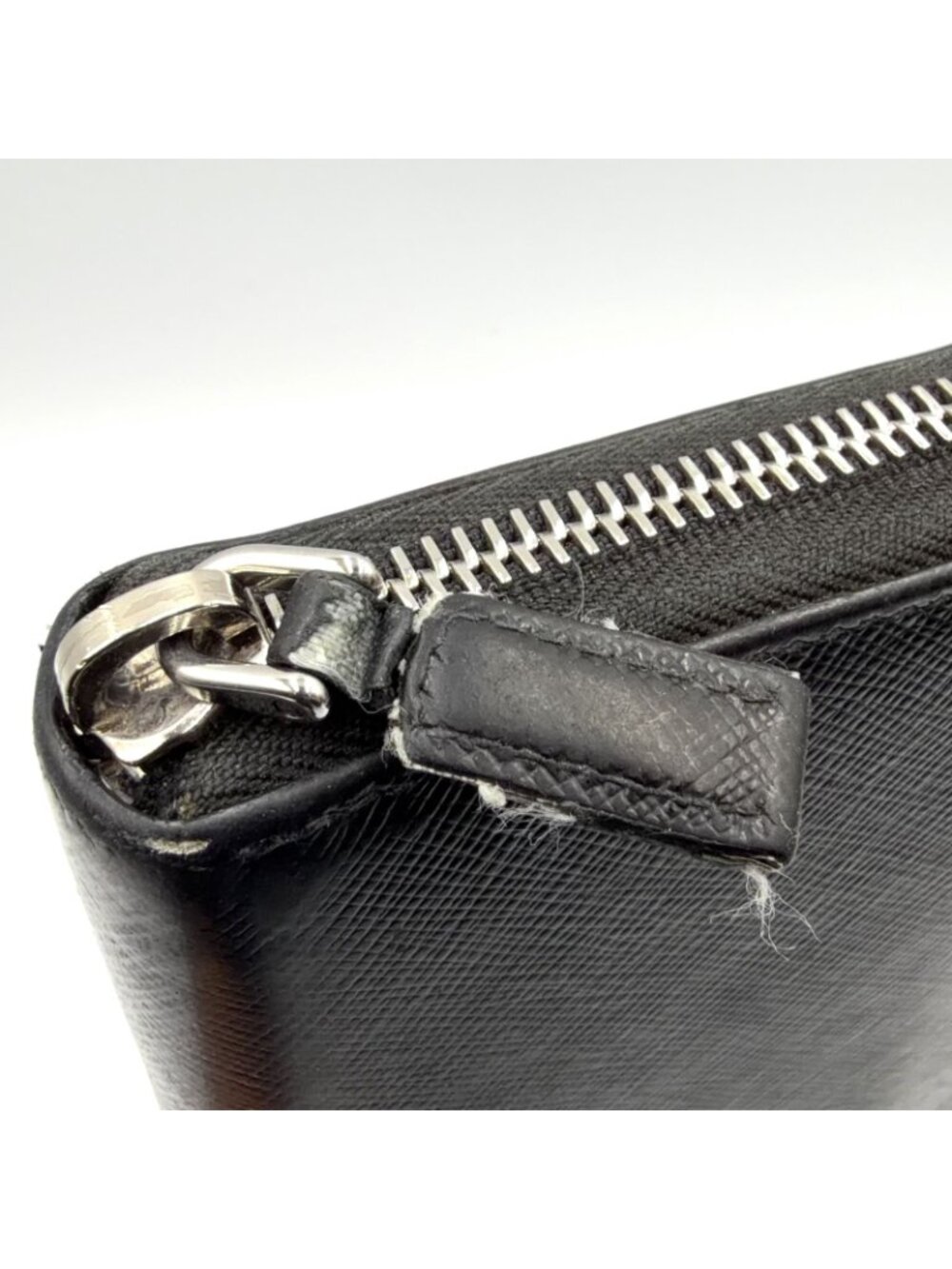 Prada Zip Around Leather Black Wallet Silver - Picture 12 of 14
